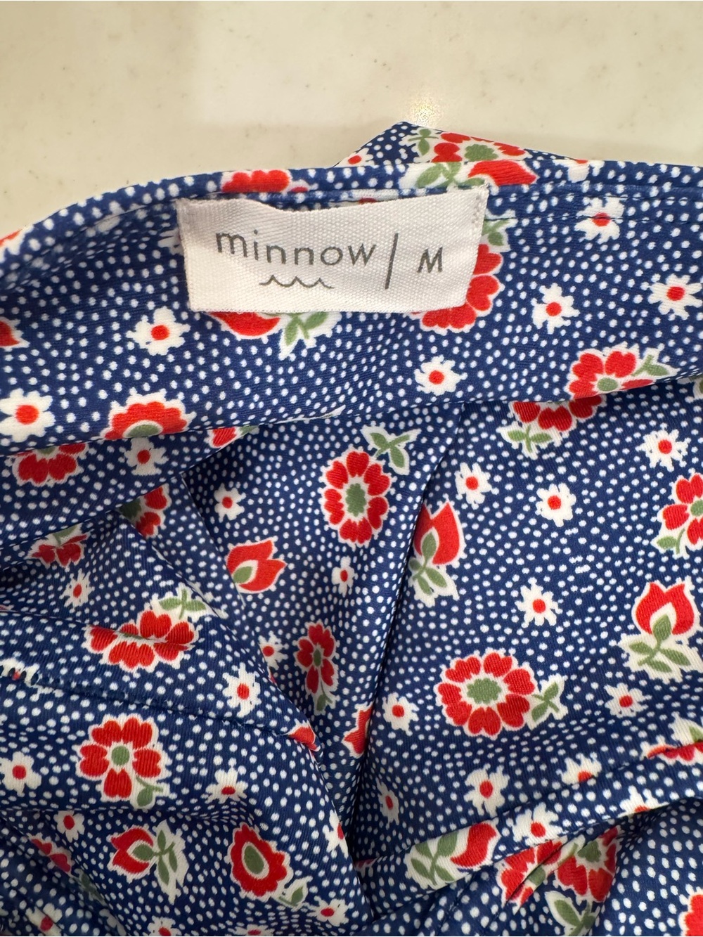 Minnow Blue Floral One-Piece Swimsuit with Red & White Accents - Picture 5 of 6